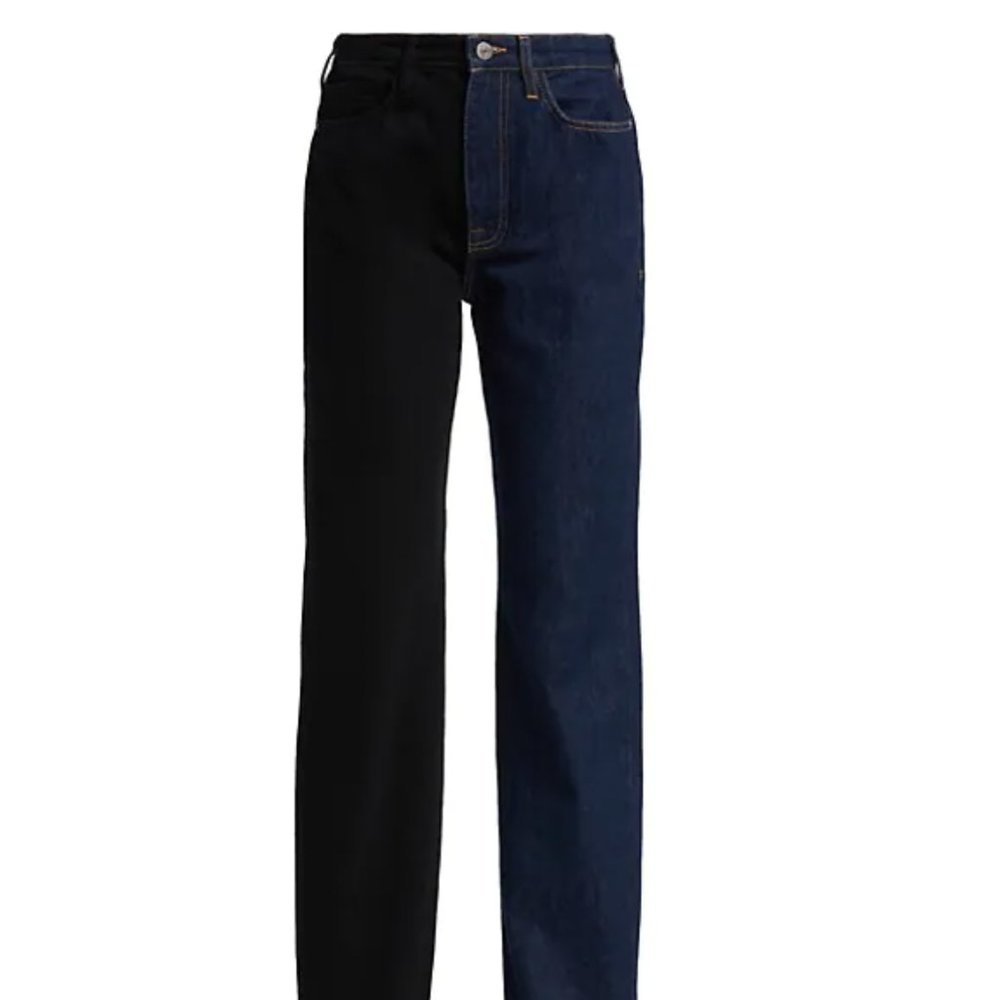 FRAME Le Jane High-Rise Two-Tone Straight-Fit Jeans